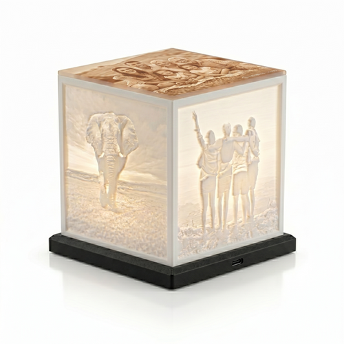 LED lithophane photo cube glowing — coming soon from UN Creations